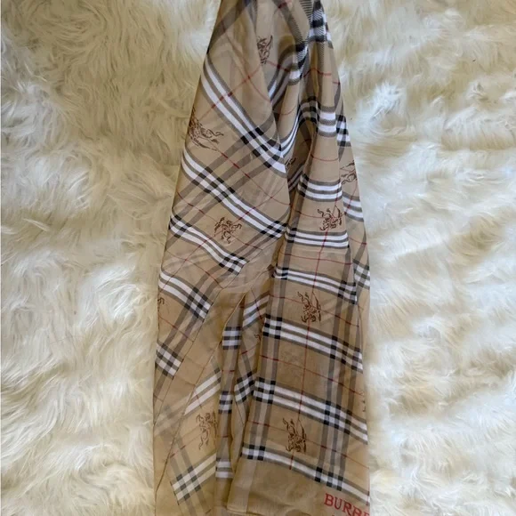 Burberry Beige and Red Plaid Scarf - Picture 3 of 5